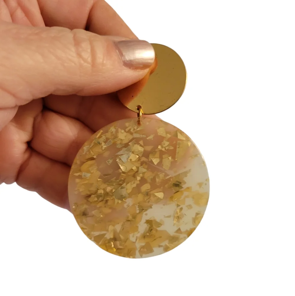 Acrylic Gold Fleck Circle Drop Earrings